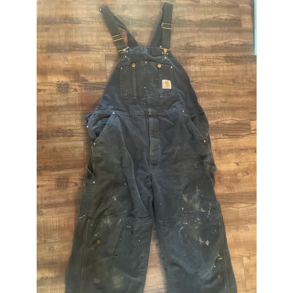 VTG Carhartt Overalls Mens Distressed Black USA See Photos 40x32 paint